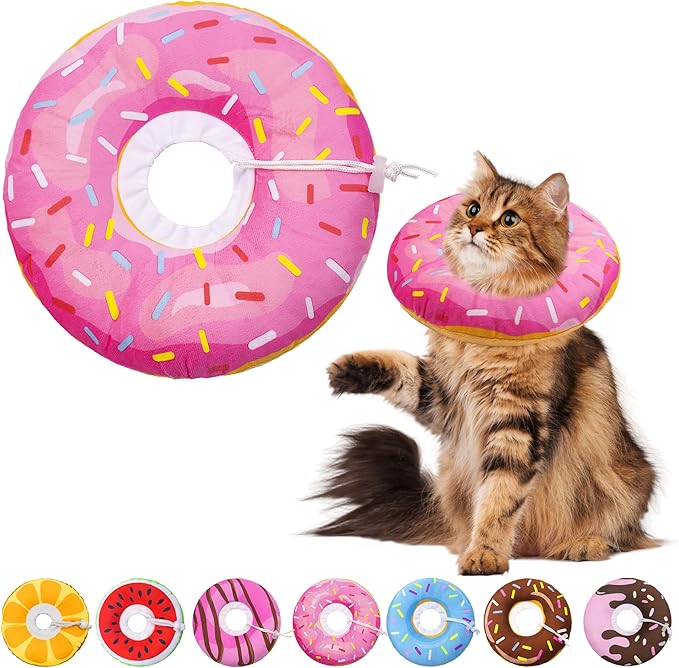 Seyezo Cat Cone Collar Soft, Adjustable Cat Recovery Collars Kitten Cones to Stop Licking, Cute Donut E Collar After Surgery, Elizabethan Healing Protective Cones After Spay (Donut Pink, Large)