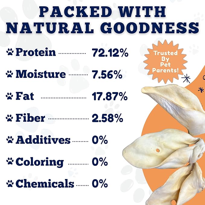 Amazing Dog Treats - Cow Ears for Dogs - Full Size (12 Pack) - Thick-Cut 100% Beef - All Natural Rawhide Alternative- Safe No Hide Dog Chew