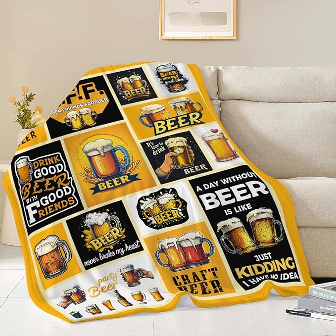 Beer Blanket Drink Beer Throw Blanket Gifts for Adults Women Man Super Soft Cozy Plush Fluffy Fuzzy Fleece Blanket Decor 50''X60''