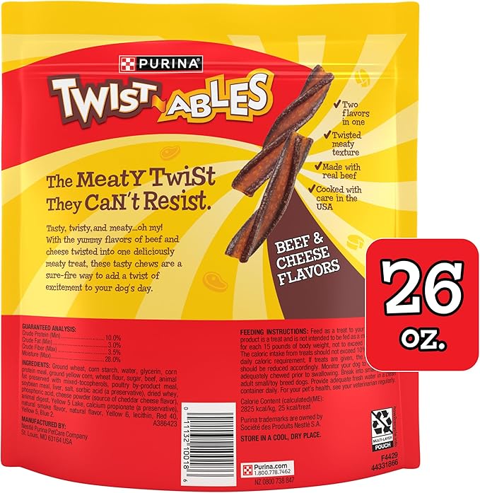 Purina Twistables Beef and Cheese Flavor Treats for Dogs - (Pack of 4) 26 oz. Pouches