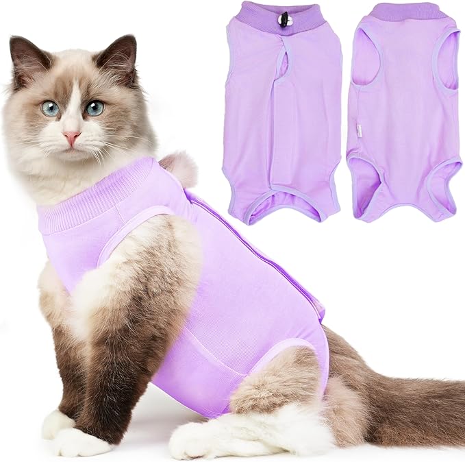 Hpetppy Cat Recovery Suit, Breathable Cat Surgery Recovery Suit Female, Cat Onesie for Cats After Surgery Spay Surgical Abdominal Wound Skin Diseases Cone of Shame Alternative Purple(M)
