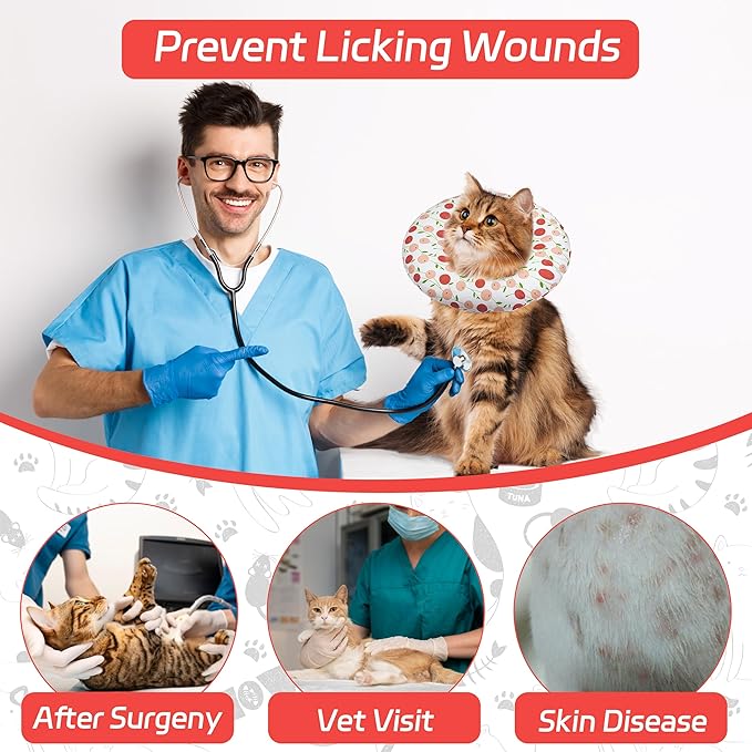 Seyezo Soft Cat Recovery Cone, Adjustable E Collar for Small to Large Cats, Anti-Lick Wound Healing Collar for Kittens (Pink Cherry, Large)