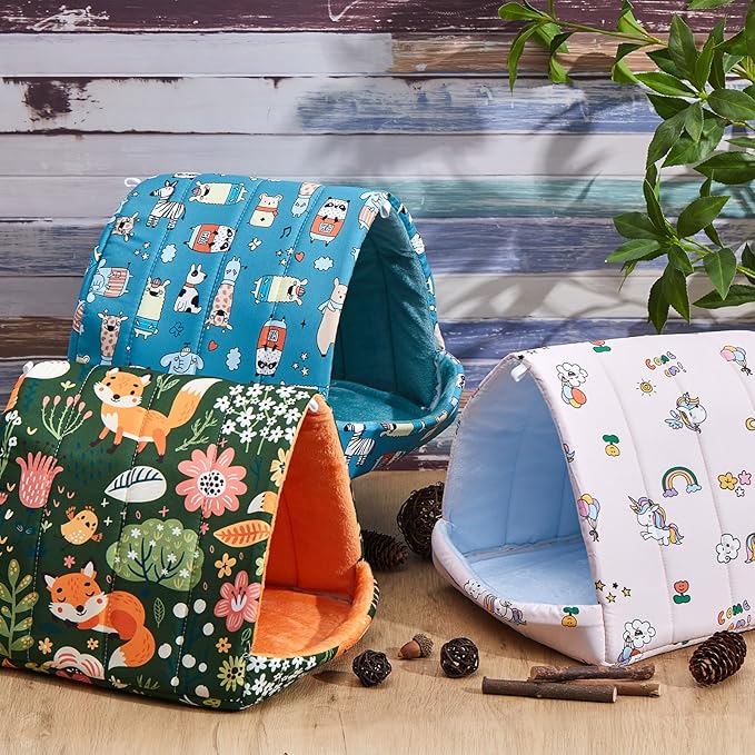 Cinnvoice 4 Pcs Guinea Pig Hideout, Guinea Pig Bed Tunnel, Rabbit Washable Small House Cage Accessories for Bunny Hedgehog Mouse Chinchillas Hamsters Ferrets Bearded Dragons Rats(Forest,9.8 in)