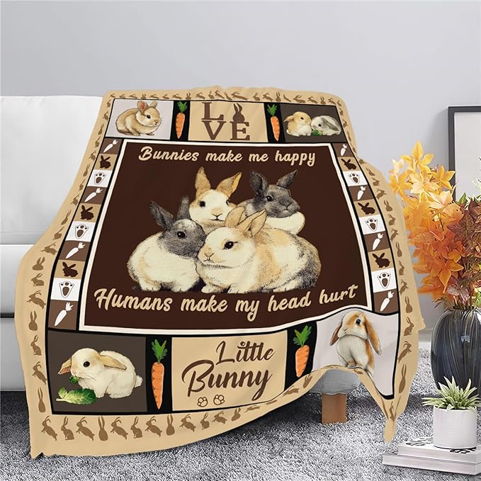 Bunny Throw Blanket Rabbit Bunny Stuff Gifts for Kids Girls Boys Adults Women Men Soft Cozy Warm Plush Fluffy Fuzzy Fleece Blanket 60''X80''