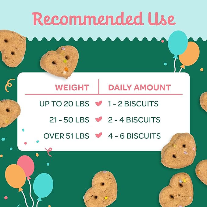 Wholesome Pride Birthday Biscuits Dog Treats, Real Peanut Butter, All Natural, No Artificial Preservatives or Colors, Crunchy Heart-Shaped Snacks, 8 oz Bag, Made in USA
