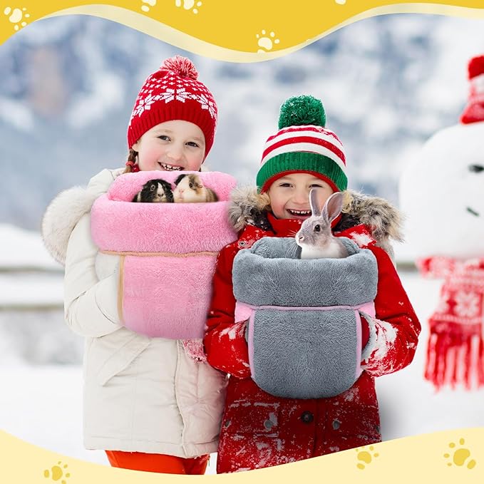 Wenqik 2 Pcs Guinea Pig Hideouts Guinea Pig Bed Washable Bunny Bedding Cuddle Warm Small Pet Sack Supplies Portable Pet Carrier Cage Nest Accessories for Cage(Gray, Pink,Plain)