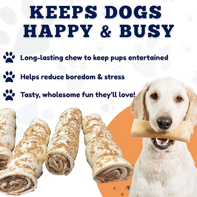 Amazing Dog Treats - Beef Cheek Rolls Mega Thick (Bully Dust Flavor, 5-6" - 8 Count) - Safe Rawhide Alternative Dog Chew - Great for Power Chewers - Long Lasting Dog Chew - Retriever Rolls for Dogs