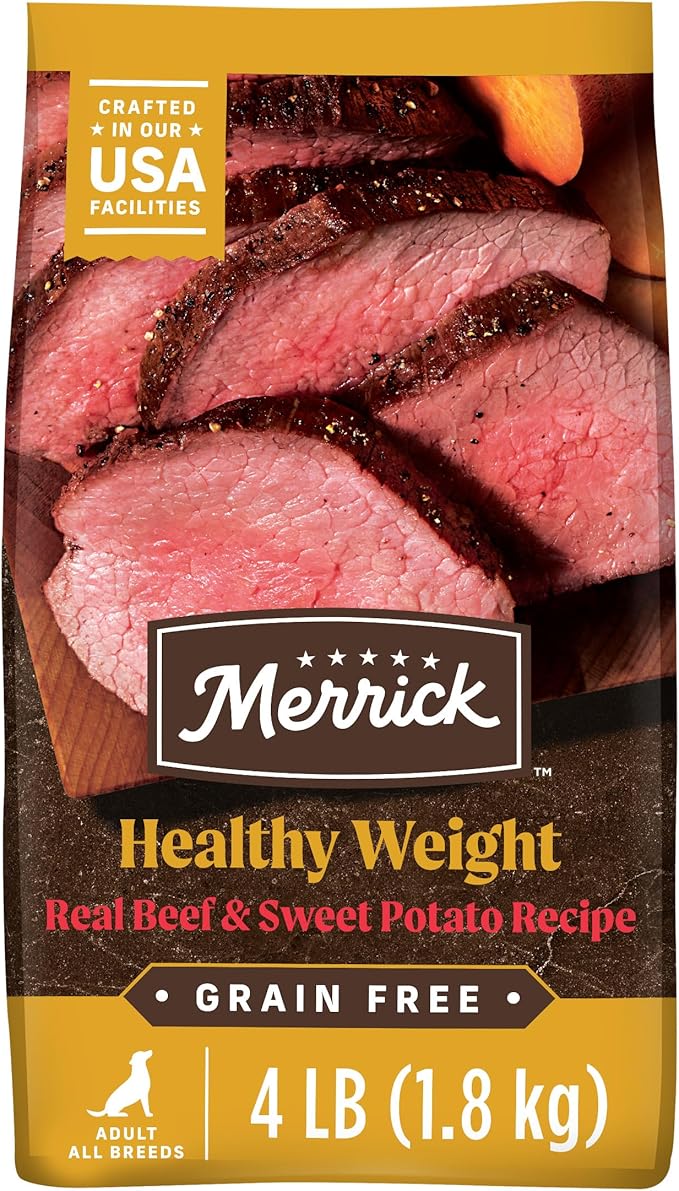 Merrick Premium Grain Free Dry Dog Food Weight Management Dog Food, Wholesome and Natural Kibble, Healthy Weight Recipe - 4.0 lb. Bag