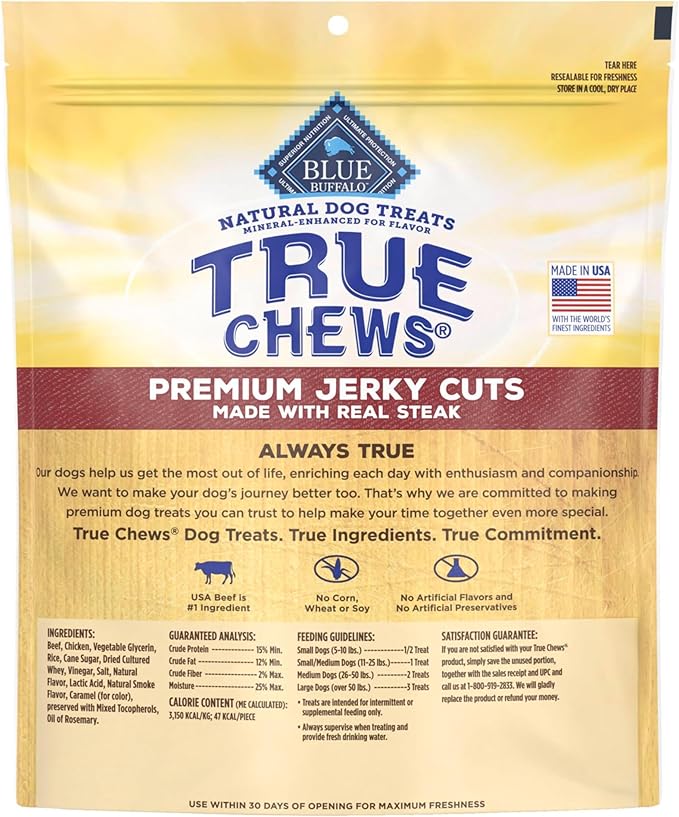 Blue Buffalo True Chews Premium Jerky Cuts Dog Treats, Made in The USA with Natural Ingredients, Beef, 30-oz Bag (Pack of 3)