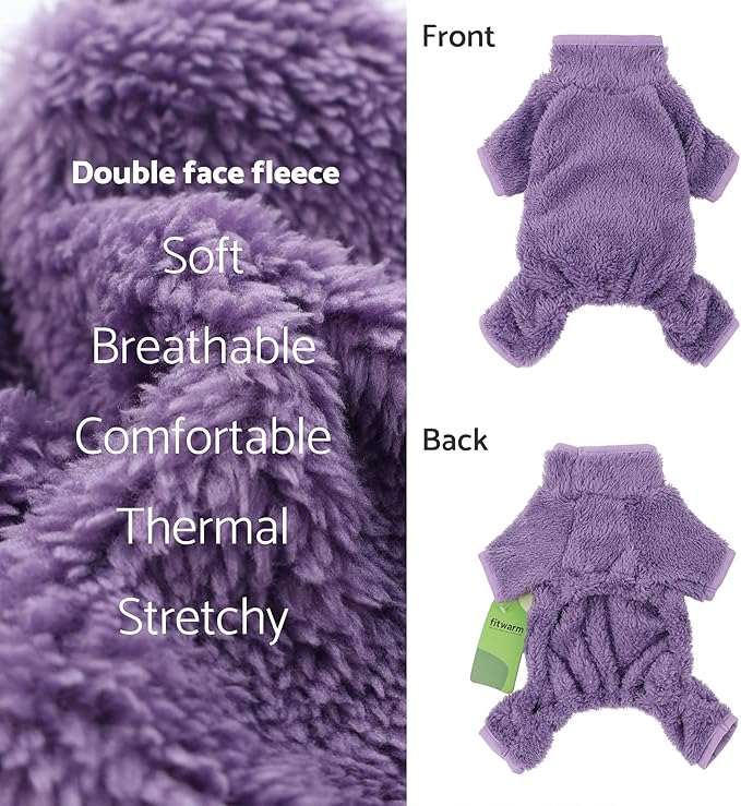 Fitwarm Dog Fuzzy Fleece Pajamas, Dog Winter Clothes for Small Dogs Girl, Pet Jumpsuit, Doggy Apparel, Purple, XXL