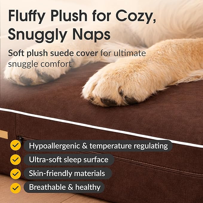 5.5 Inch Thick High Grade Orthopedic Memory Foam Dog Bed With Pillow and Easy to Wash Removable Cover with Anti-Slip Bottom. Free Waterproof Liner Included - for Large Breed Dogs