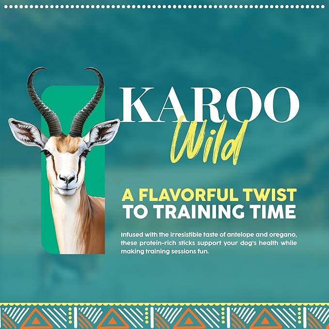 Karoo Wild Sticks Oregano Seasoned Treats for Dogs – 16 oz – Soft & Chewy Protein Sticks Made with African Antelope – Ideal for Training & Rewarding