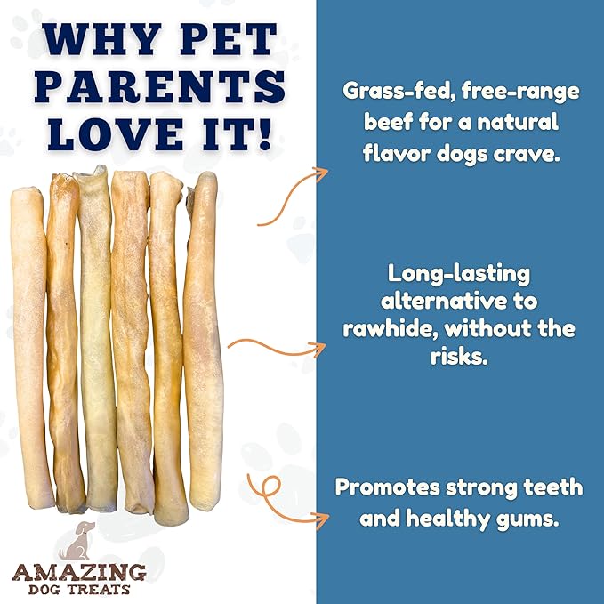 Amazing Dog Treats - Large Collagen Stick - (12 Inch - 50 Count) - Beef Cheek Rolls - 100% Pure Collagen Sticks