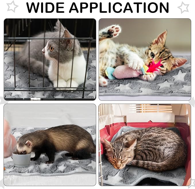 Tudomro 8 Pcs Guinea Pig Blankets Washable Small Pet Fleece Bedding Cage Liners Double Sided Pet Reusable Sleep Mat Pad Cover for Ferret Chinchilla Furniture Protection(Grey Star,16 x 24 Inch)