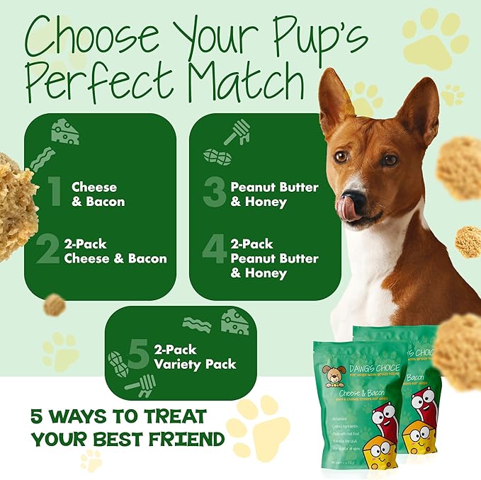 DAWG'S CHOICE Soft & Chewy Dog Treats, Cheese & Bacon Snacks for Dogs, Dog Treats Made in USA, Human Grade, All-Natural Ingredients, High Value Training Treats, for Small, Medium & Large Dogs