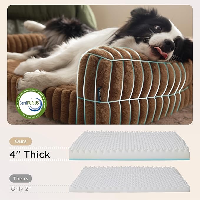 Bedsure ComfyFleece™ Orthopedic Dog Beds for Extra Large Dogs, Waterproof Memory Foam XL Pet Bed with Sides, Non-Slip and Egg-Crate Foam Big Dog Couch Sofa with Washable Corduroy Cover, Brown