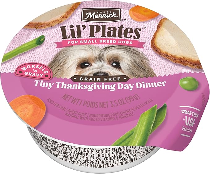 Merrick Lil’ Plates Premium Grain Free Natural, Soft Wet Dog Food For Small Dogs, Tiny Thanksgiving Day Dinner - (Pack of 12) 3.5 oz. Tubs