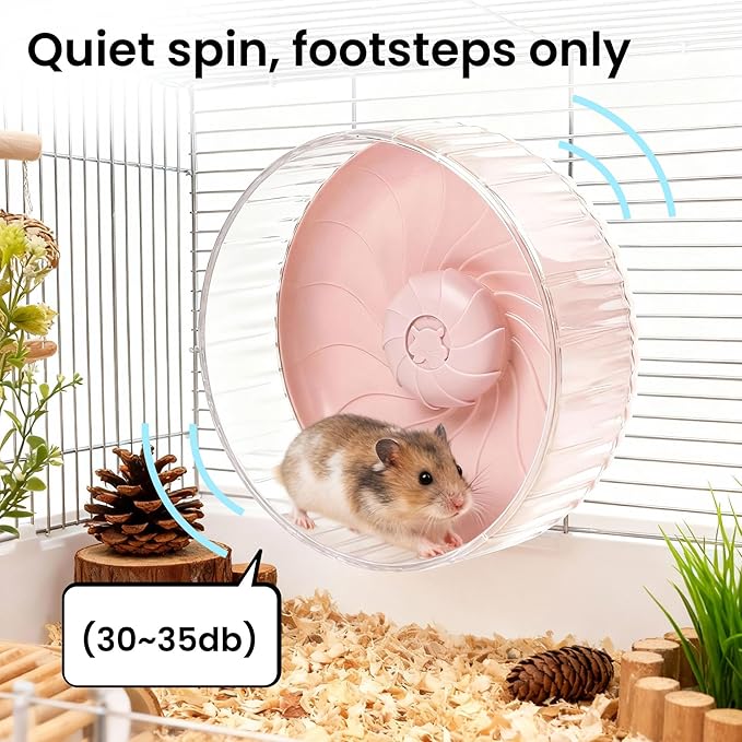 Silent Hamster Wheel, 10in Hamster Wheel No Stand, Double-Bearing Quiet Spinner for Syrian Hamsters, Hedgehogs, Mice & Small Pets, Pink