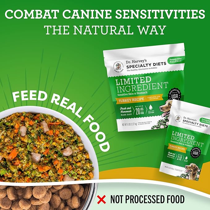 Dr. Harvey's Specialty Diet Limited Ingredient - Human Grade Dog Food for Dogs with Sensitivities - Turkey Recipe (5 Pounds)