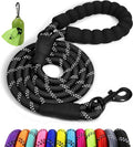 Taglory Rope Dog Leash 5 FT with Comfortable Padded Handle, Highly Reflective Threads Leash and Anti-Tangle Clip for Walking Small Dogs, 3/8 inch, Black