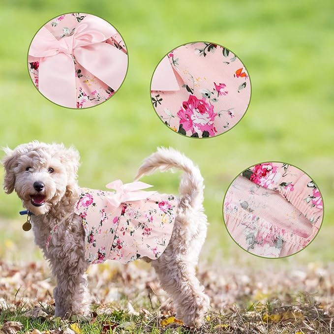Frienda 6 pcs Dog Dresses Girls Dog Clothes Floral Cute Princess Bowknot Puppy Dresses Pet Cat Clothes Skirts Rosette Summer Outfits Apparel for Chihuahua Yorkies Female Small Cat Pets Kitten(M)