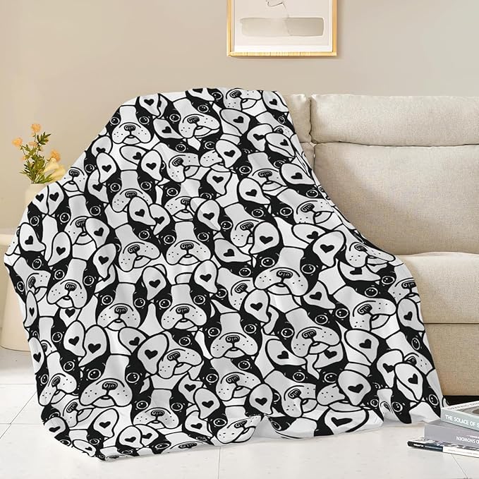 Boston Terrier Throw Blanket French Bulldog Frenchie Puppy Stuff Gifts for Dog Lover Kids Girls Boys Adults Women Men Soft Cozy Warm Plush Fluffy Fuzzy Fleece Blanket Decor 60''X80''