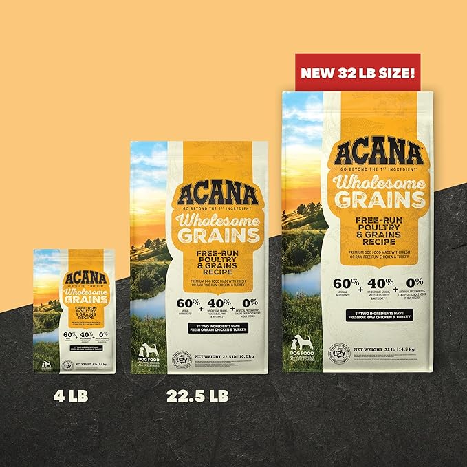 ACANA Wholesome Grains Dry Dog Food Free-Run Poultry & Grains Recipe 32lb Bag