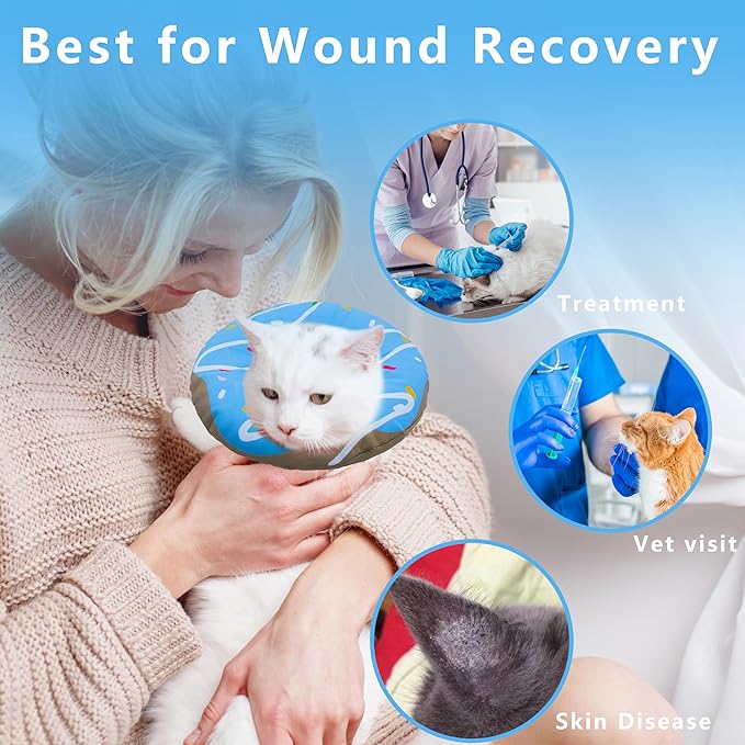 Seyezo Cat Cone Collar Soft, Adjustable Cat Recovery Collars Kitten Cones to Stop Licking, Cute Donut E Collar After Surgery, Cats Neck Pillow Elizabethan Cones of Shame (Waterproof Blue, Small)