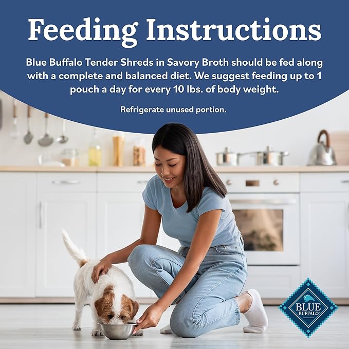 Blue Buffalo Tender Shreds Tasty Chicken Topper and Beef & Chicken Topper Natural Dog Food Complement, 2.5-oz. Pouch, 12-Count Variety Pack