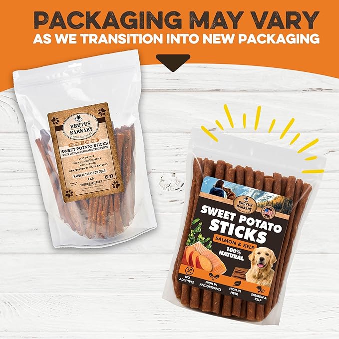 Sweet Potato Dog Treats - Grain Free, Salmon & Kelp Crunchy Sticks - Great Tasting, Promotes Positive Dog Gut Health with Natural Anti-Diarrhea Properties, No Preservatives Added (14oz)