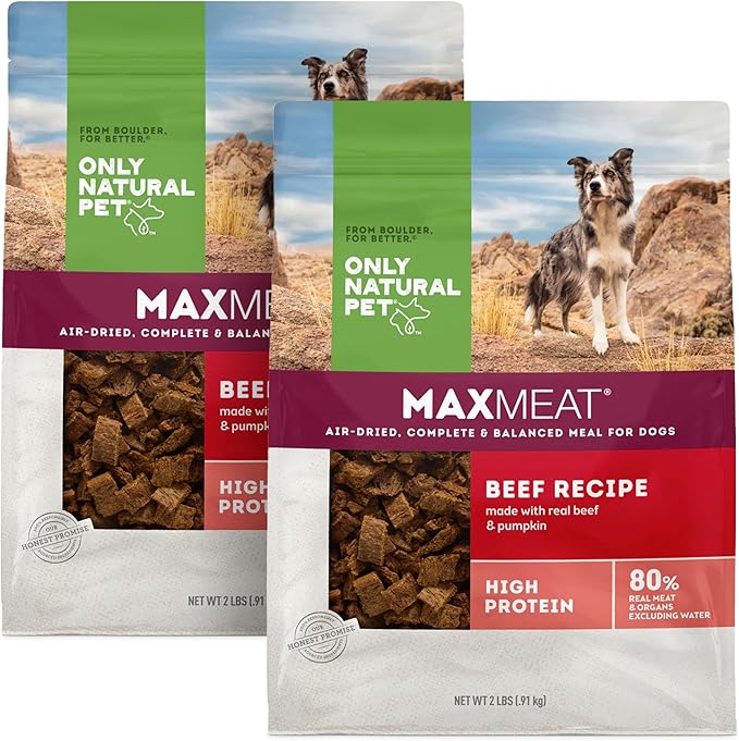 Only Natural Pet MaxMeat Holistic Air Dried Dry Dog Food - All Natural, High Protein, Grain Free and Limited Ingredient - Made with Real Meat - Beef with Pumpkin & Parsley 2 lb (Pack of 2)