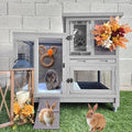 GUTINNEEN 40.6"L 2-Story Rabbit Hutch Indoor & Outdoor Guinea Pig Cage, Wooden Bunny House with Wire Mesh Floor, Leakproof Pull-Out Tray & Heavy-Duty Wheels, Small Animal Enclosure for Patio Backyard