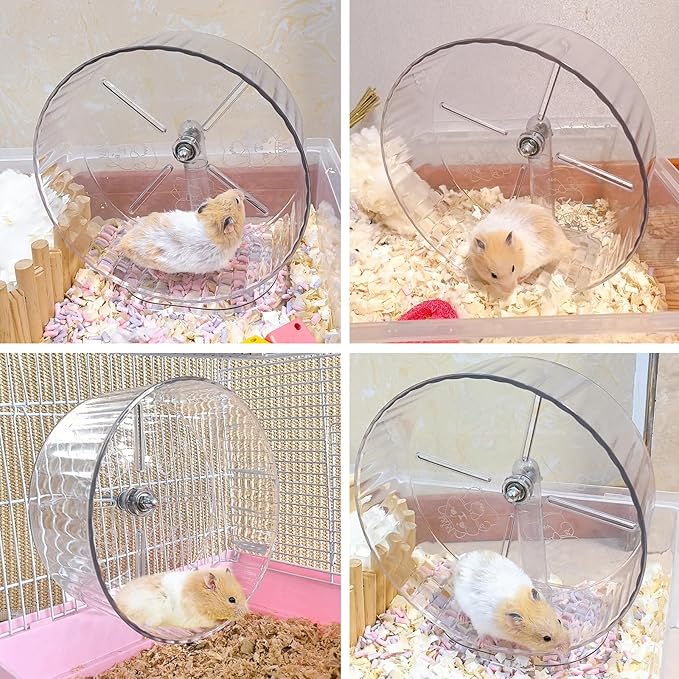 Silent Hamster Exercise Wheel,8.3 Inch Quiet Spinner Hamster Running Wheel,Silent Wheels with Anti-Skid & Adjustable Stand for Gerbils, Mice, or Other Small Pets,Transparent
