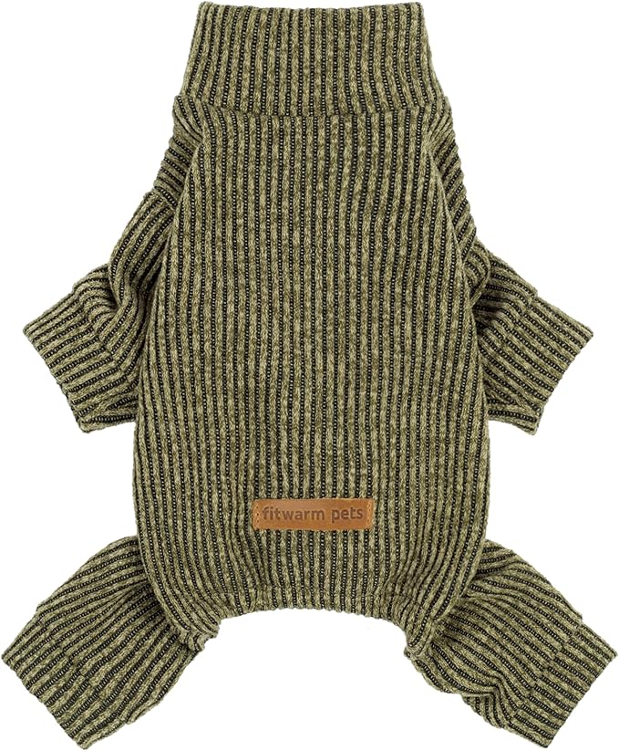Fitwarm Mock Neck Knited Dog Pajamas, Warm Winter Clothes for Small Dogs Boy Girl, Pet Apparel, Olive Green, Large