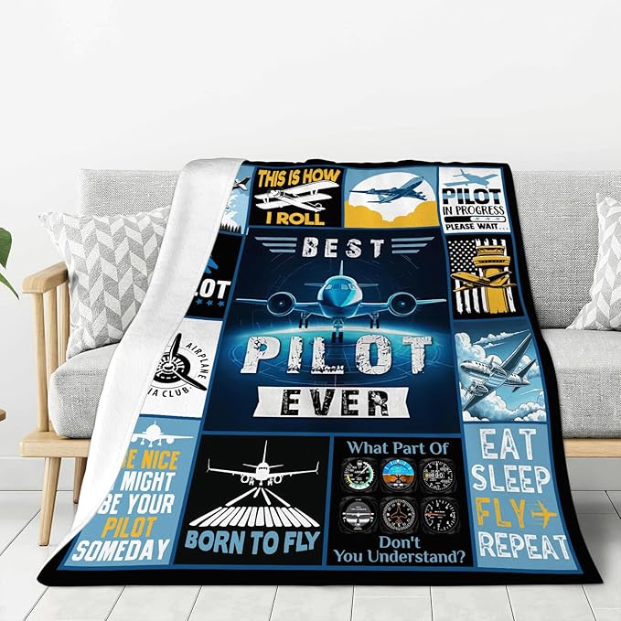 banonaty Airplane Blanket Pilot Plane Throw Blanket Cozy Fleece Flannel Plush Bedding Aviation Gifts for Pilots Men Women Lover Boys Girls Teen for Couch Sofa Bed Decor 50"X60"
