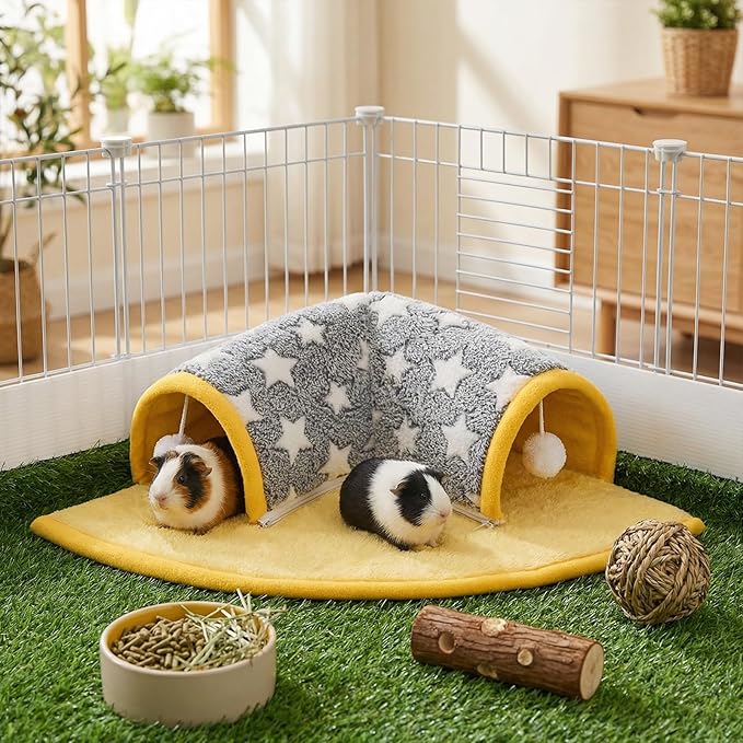 Avont Guinea Pig Hideout Tunnel Bed, Large Washable Hideaway House with Play Tunnel for Small Animals, Chinchillas Hamsters Chipmunks Dwarf Rabbits Rats -Star