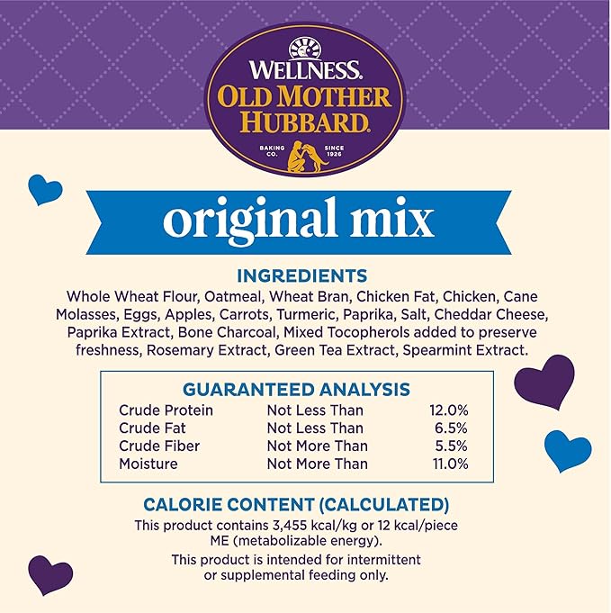Old Mother Hubbard Wellness Original Mix Dog Biscuits, Natural, Training Treats, Four Flavors, Mini Size, (3.8 Pound Bag)