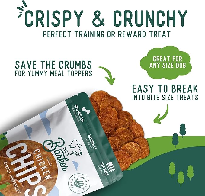 Beg & Barker Chicken Chips for Dogs (8oz, Pack of 1) - Single Ingredient Dog Treats Made for Small and Large Dogs Protein Human Grade Dog Treats Made from Real Meat Chicken, Made in USA