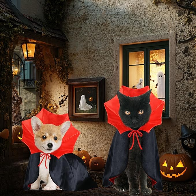 Cat Halloween Costumes Dog Halloween Vampire Costume Funny Pet Vampire Devil Cape Cloak Halloween Costumes for Cats XS Small Dogs (Small)