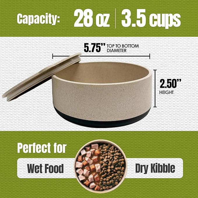 Palz&Co EcoBowl with Lid for Dogs & Cats, 28 oz Gray - Natural Bamboo Pet Bowl with Non-Slip Base, Pet Food and Water Dish, Dishwasher Safe