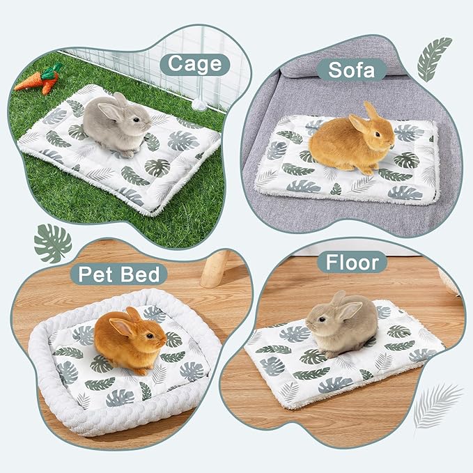 Glittme 10Pcs Bunny Bed Rabbit Bed for Indoor Cage Soft Guinea Pig Bed Fleece Mat Pad Warm Small Animal Bedding Accessories for Hamster Ferret Washable Non-Slip Rabbit Hide House Liner