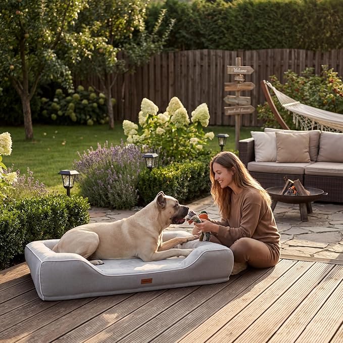 Extra Large Orthopedic Dog Bed with Cooling Gel Memory Foam,Waterproof XXL Dog Couch Bed with Removable Washable Cover,48inch Pet Sofa with High Resilience Foam Sides for Old Pets,Grey,48.0"X35.0"