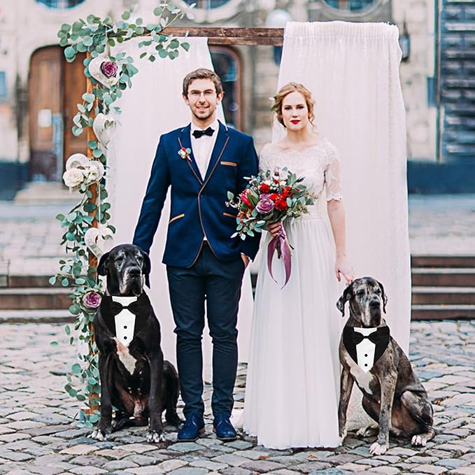 Dog Tuxedo Suit Wedding Bandana Collar with Bow Tie, Adjustable Formal Dog Tux, Engagement Birthday Tuxedo for Small Medium Large Dogs Pets (Small: Neck 12.5”-21”)