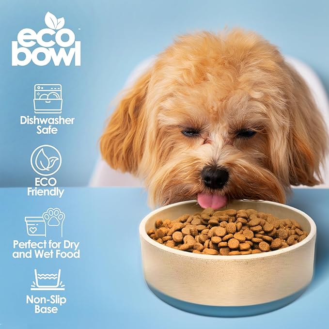 Palz&Co EcoBowl with Lid for Dogs & Cats, 80 oz Blue - Natural Bamboo Pet Bowl with Non-Slip Base, Pet Food and Water Dish, Dishwasher Safe