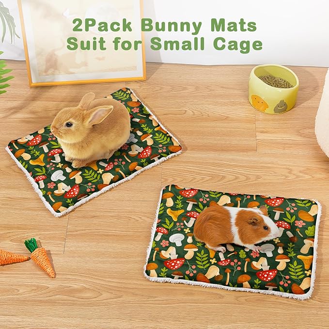 Glittme 2Pcs Bunny Bed Rabbit Bed for Indoor Cage Soft Guinea Pig Bed Fleece Mat Pad Warm Small Animal Bedding Accessories for Hamster Ferret Washable Non-Slip Rabbit Hide House Liner