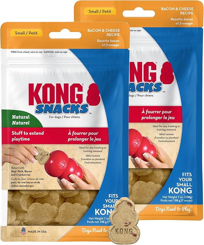 KONG Snacks Dog Treats – 2-Pack | All-Natural, Made in USA, Fits Classic Toys, No Wheat, Corn or Soy (Small, Bacon & Cheese)