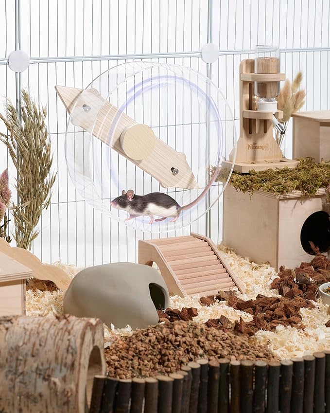 Niteangel Silent Hanging Hamster Wheel - Dual-Bearing Cage-Mounted Quiet Spinning Acrylic Exercise Wheel for Hamsters Gerbils Mice Degus and Other Small Pets (M)