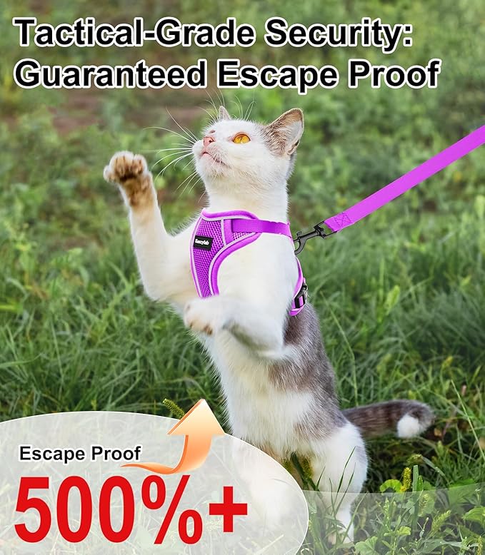 Cat Harness and Leash for Walking Escape Proof Soft Adjustable Cat Leash Breathable Comfortable Vest Easy to Wear Kitten Harness for Outdoor Travel (Purple, M (13-18lb))