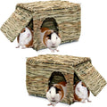 BWOGUE Large Grass House for Guinea Pigs,Hand Woven Straw Hut Foldable Small Animal Play Hideaway Bed with Double Openings Playhouse for Bunny Guinea Pig Chinchilla Ferret(2 Pack)