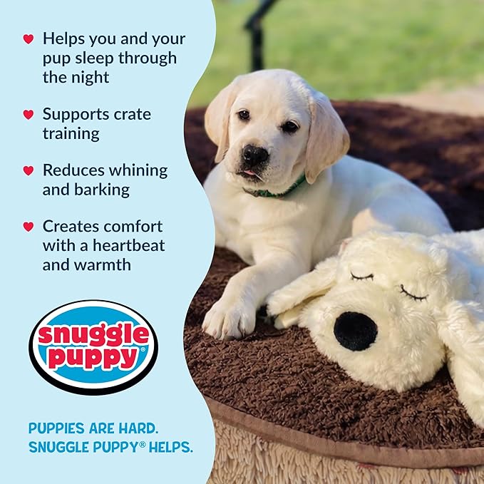 Snuggle Puppy Heartbeat Dog Toy for Puppies, Real-Feel Heartbeat, Calming Sleep Aid and Crate Training Comfort Toy with Heat Pack, Cream Plush Design